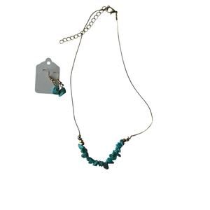 Y2K Dainty Paparazzi Necklace Layering Blue Turquoise Gold Chain With Earring